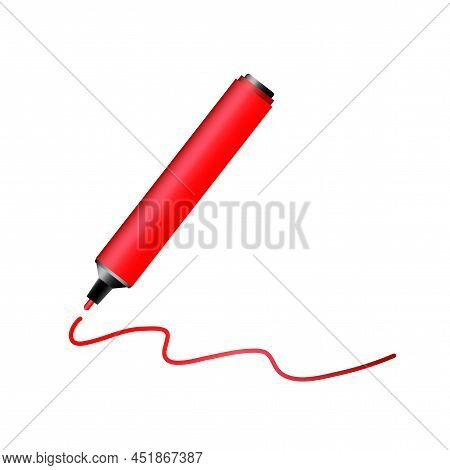 Red Marker Line For Paper Design. Writing Education Concept. Vector Illustration. Stock Image.