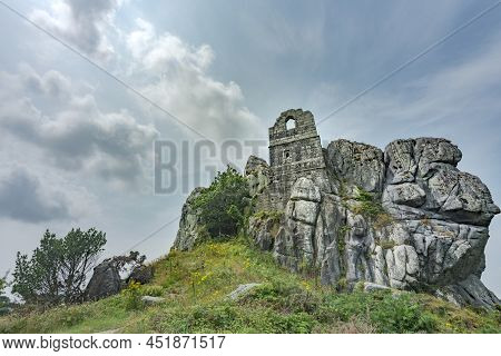 Roche Rock And Chapel,ruins Of Chapel,surrounded By Green Summer Countryside,roche,cornwall,england,