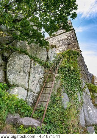 Iron Ladder Leading Up To The Ruins Of The Chapel At Roch Rock,cornwall,england,uk.