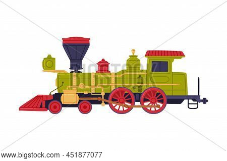 Vintage Steam Locomotive Or Engine As Rail Transport Vehicle Vector Illustration
