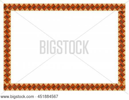 Wooden Marquetry Frame, Wooden Frame Made From A Combination Of Different Woods, Isolated On A White