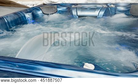 In The Jacuzzi Is Gaining Water Close Up, Relaxing In The Spa.