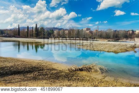 Casalecchio Dam On A Sunny And Cloudy Day Of Spring