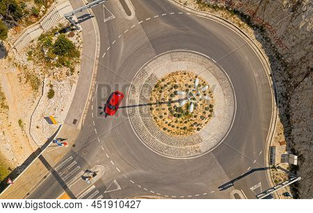 Aerial Top View Of A Roundabout On Island Ciovo In Croatia