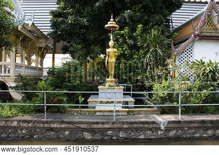 Ancient Buddha Leela Attitude Statue Or Antique Pang Lila Figure Image  For Thai People Foreign Trav