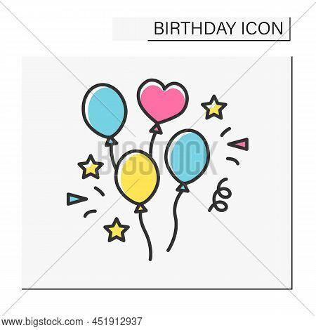 Balloons Color Icon. Balloons B-day Party Decor. Decorations. Birthday Concept. Isolated Vector Illu