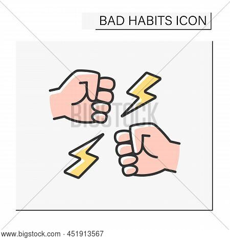Addiction Color Icon. Aggressive Behavior To People. Abuse And Violence. Fight. Isolated Vector Illu