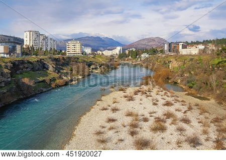 Montenegro. View Of  Podgorica City And Moraca River In Winter