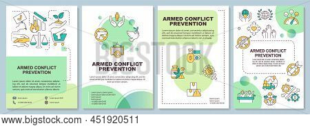Military Conflict Prevention Green Brochure Template. Peacebuilding. Leaflet Design With Linear Icon