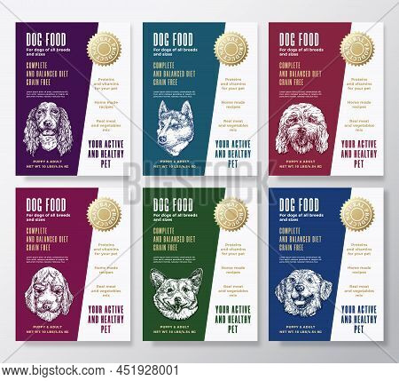 Pet Food Label Templates Set. Abstract Vector Packaging Design Layouts Collection. Typography Banner