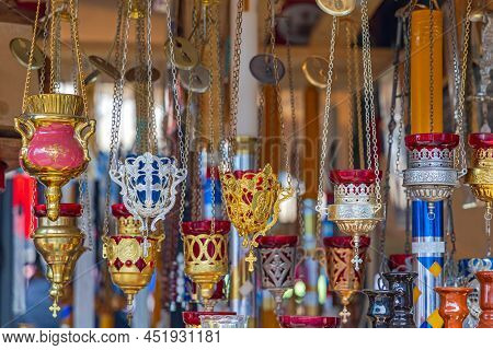 Orthodox Christian Vigil Oil Lamps Cresset Hanging Richly Decorated