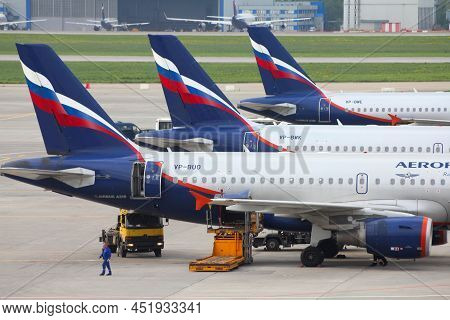 Moscow, Russia - May 12, 2012: Aeroflot Russian Airlines Fleet At Moscow Sheremetyevo Airport, Russi