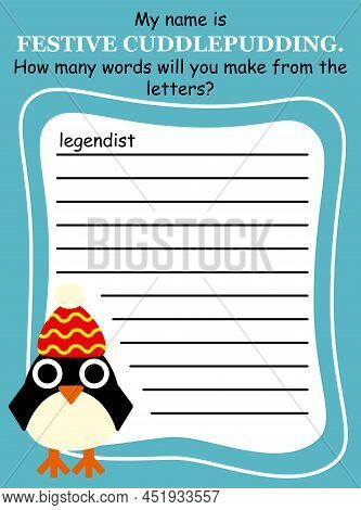 Anagram Word Game With Cute Little Penguin Vector Illustration