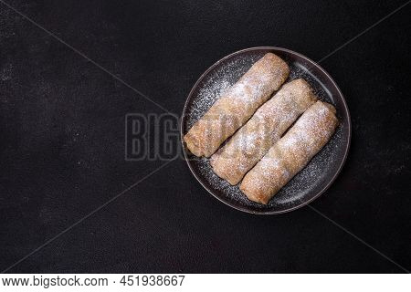 Delicious Fresh Sweet Vertuta With Apple. Homemade Pastries