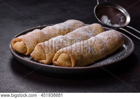 Delicious Fresh Sweet Vertuta With Apple. Homemade Pastries