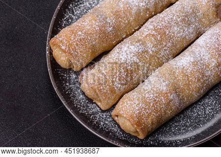 Delicious Fresh Sweet Vertuta With Apple. Homemade Pastries