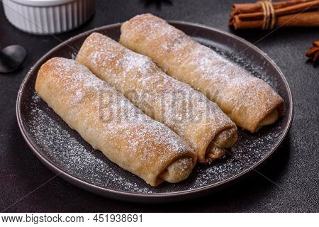 Delicious Fresh Sweet Vertuta With Apple. Homemade Pastries