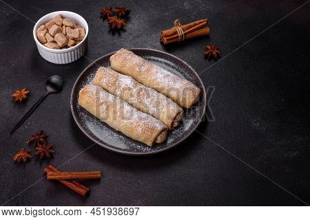 Delicious Fresh Sweet Vertuta With Apple. Homemade Pastries