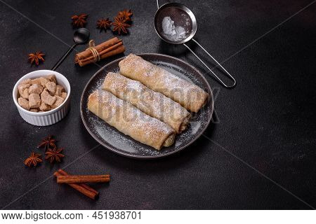 Delicious Fresh Sweet Vertuta With Apple. Homemade Pastries