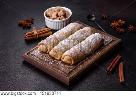 Delicious Fresh Sweet Vertuta With Apple. Homemade Pastries