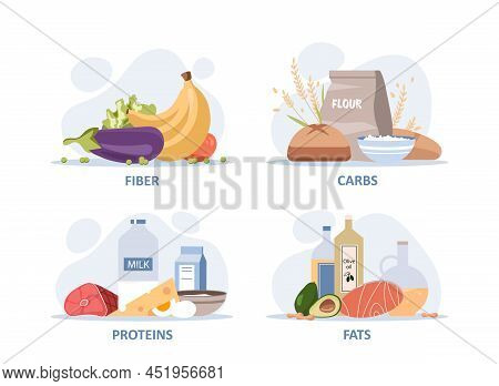 Useful Macronutrients Set. Collection Of Natural And Organic Products. Health Care And Diet, Nutriti