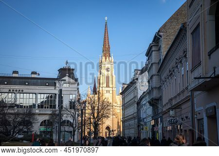 Novi Sad, Serbia - February 12, 2022: The Name Of Mary Church, Or Novi Sad Catholic Cathedral On A S