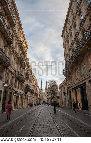 Bordeaux, France - February 24, 2022 Bordeaux Cathedral (cathedrale Saint Andre) Seen From Vital Car