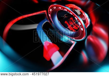 3d Illustration Of The New Car Interior Details. Speedometer Shows A Maximum Speed Of 147 Km  H, Tac