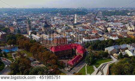 View Of The City Of Lviv In Ukraine And The Central Part Of The City And The Town Hall.