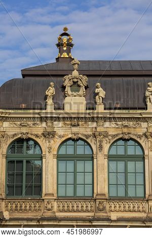 Dresden, Germany - September 23, 2020 : 18th Century Baroque Zwinger Palace, View Of Mathematisch-ph