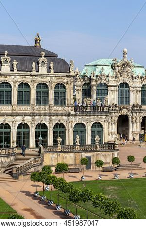 Dresden, Germany - September 23, 2020 : 18th Century Baroque Zwinger Palace, View Of Mathematisch-ph