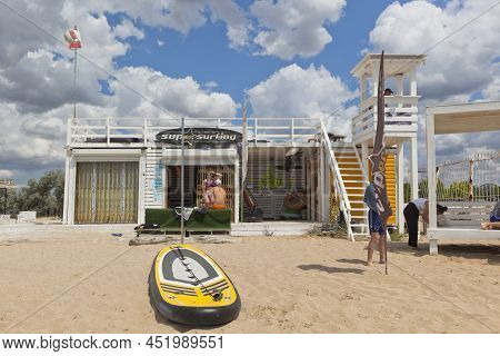 Zaozernoe, Saksky District, Evpatoria, Crimea, Russia - July 23, 2021: Supboard At The Surf Station 
