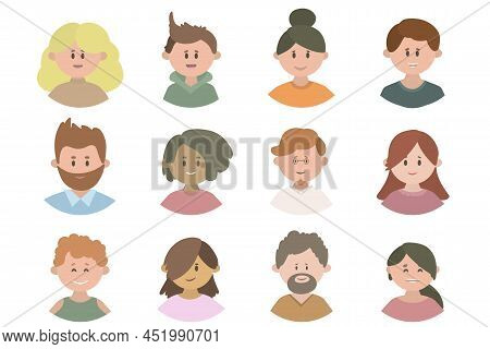 People Avatar Set. Diversity Group Men And Women. Vector Illustration. Flat Style. User Pic, Differe