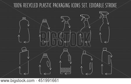 Recycle Cleaning Bottle And Garbage Recycling Icon Concept Of Waste Sorting. Editable Stroke. Vector