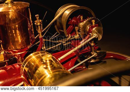 Close Up Of Retro Steam Car Engine