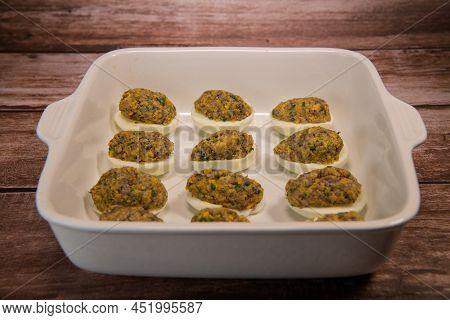 Chimay Stuffed Eggs Recipe Baked In The Oven. High Quality Photo