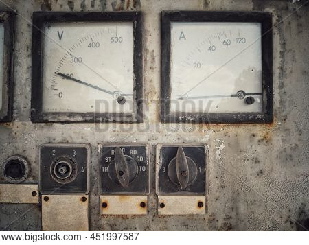 Rusty Old Large Voltmeter And Amperemeter