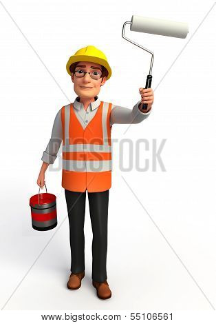 Young Worker with paint and brash