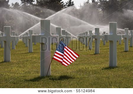 American flag on omaha beach cemetery