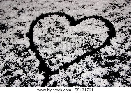 Heart Drawing On Windshield Covered With Hail
