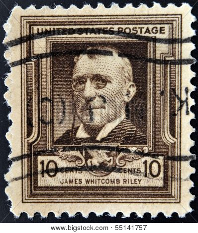 UNITED STATES OF AMERICA - CIRCA 1940: A stamp printed in USA shows James Whitcomb Riley circa 1940