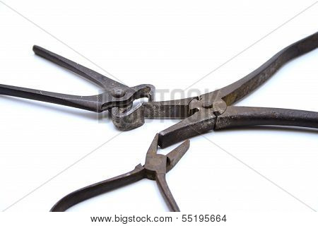 Old Princers with Flat Nose Pliers on white background