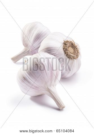 Three Garlic Heads Isolated On White Background