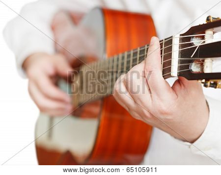Man Playing Classical Guitar Close Up Isolated