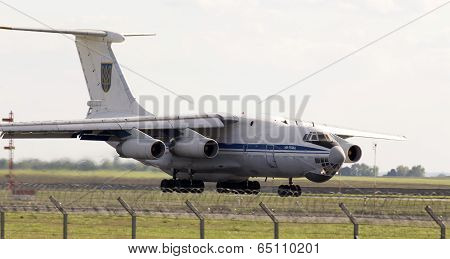 Ukraine Air Force IL-76MD aircraft landing on the runway