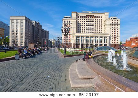 People Having A Rest On Manezh Square In Moscow