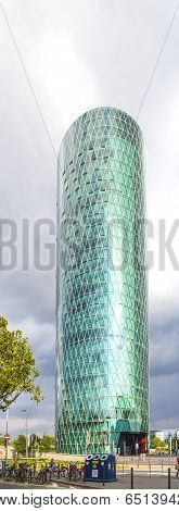 Westhafen Tower In The Harbor Area In Frankfurt