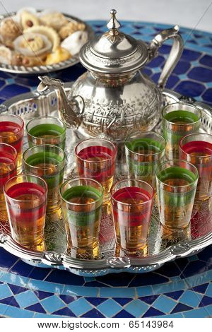  Moroccan tea and cookies on a silver tray