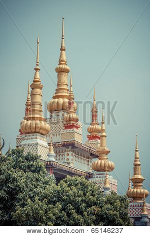 Beautiful pagoda in Wat Huai Sai Khao Chaingrai Thailand