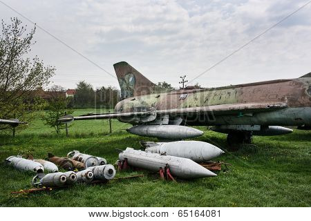 Old Fighter Plane With A Variety Of Bombs
